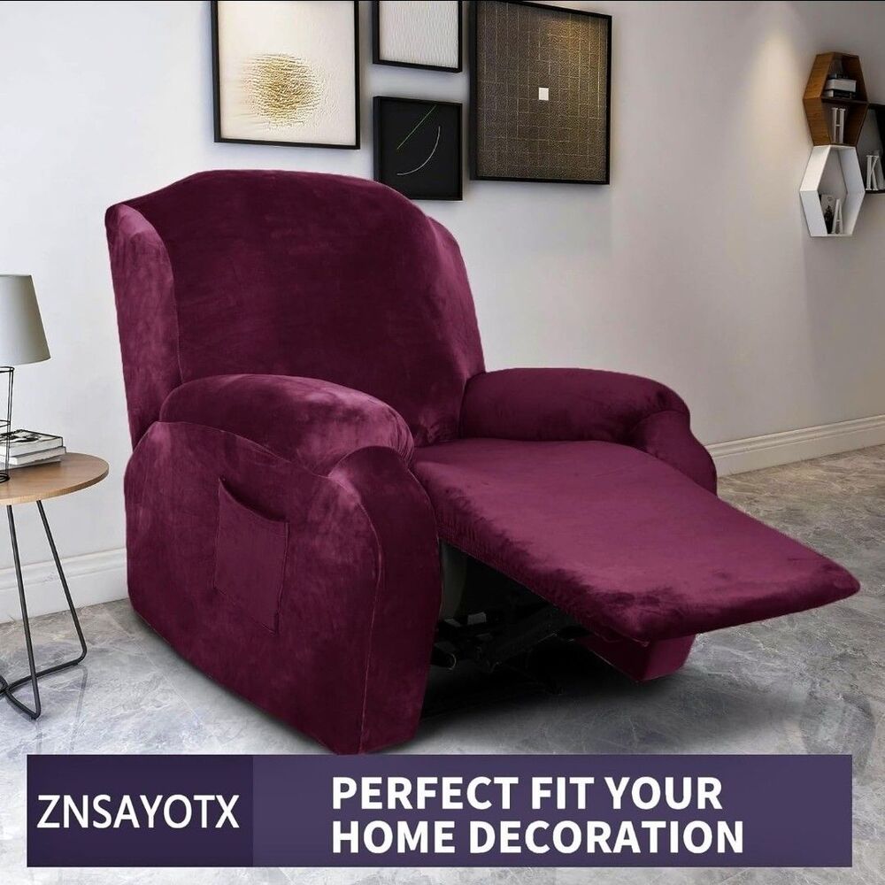 SLIPCOVER For Recliner Chair Soft Plush Velvet Red wine/Grape/Burgundy